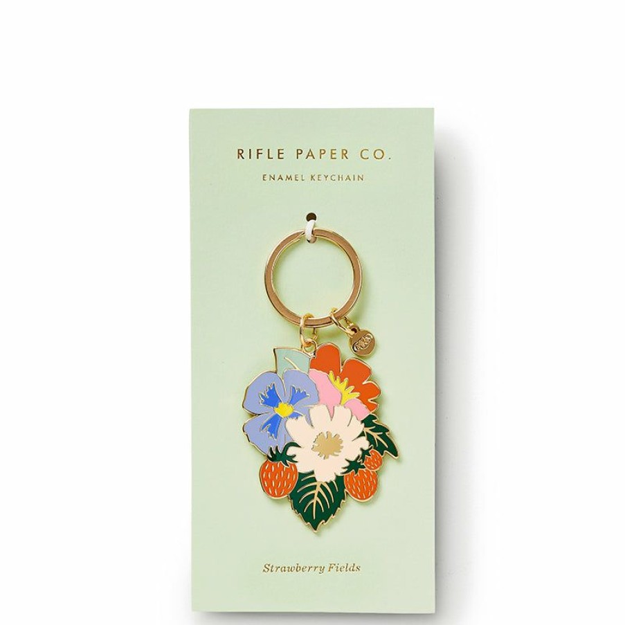 Keyrings * | Rifle Paper Co. | Strawberry Fields Enamel Keychain Default